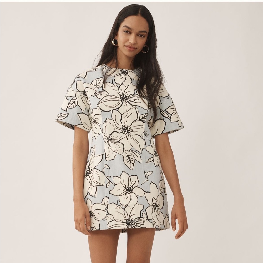 Dhruv Kapoor x Anthropologie Blue and Cream Floral Mini Dress - worn once